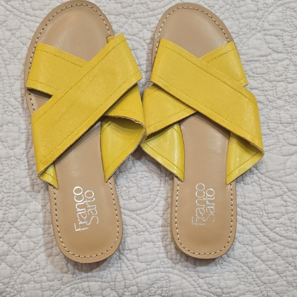 Franco Sarto Yellow Slide Sandals with Crossover Straps Sz 7 - Picture 1 of 5